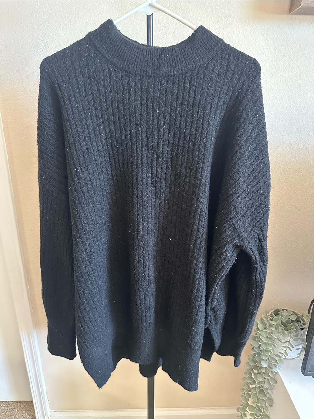 H&M Black Wool Blend Ribbed Oversized Sweater